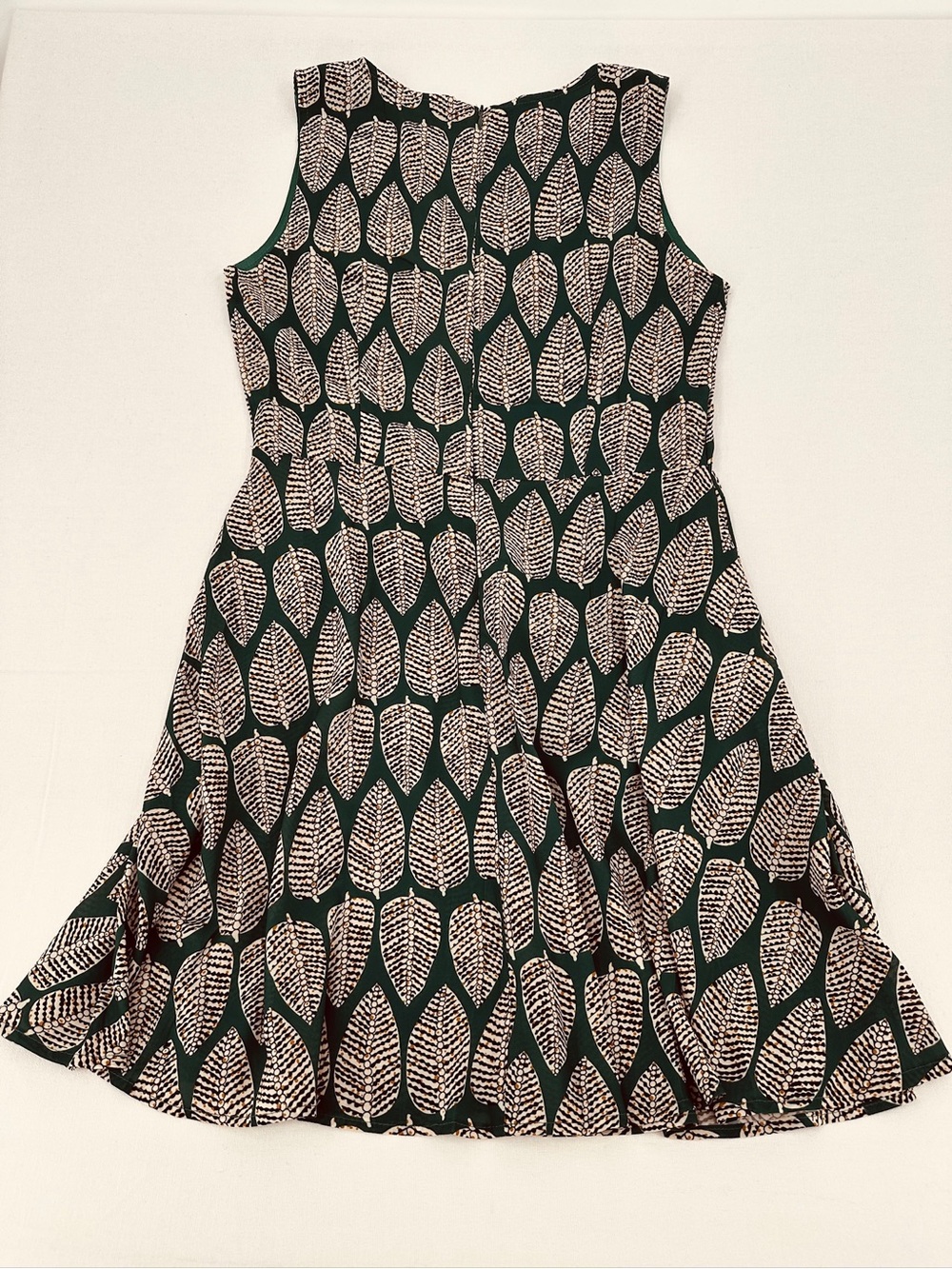 Forest Green Graphic Leaf Print Fit & Flare Dress Retro Mod Botanical M - Picture 5 of 12